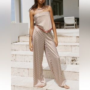 Seven Wonders Milani Chocolate Geo Satin Pant & Scarf Top Set- Large (US 8)